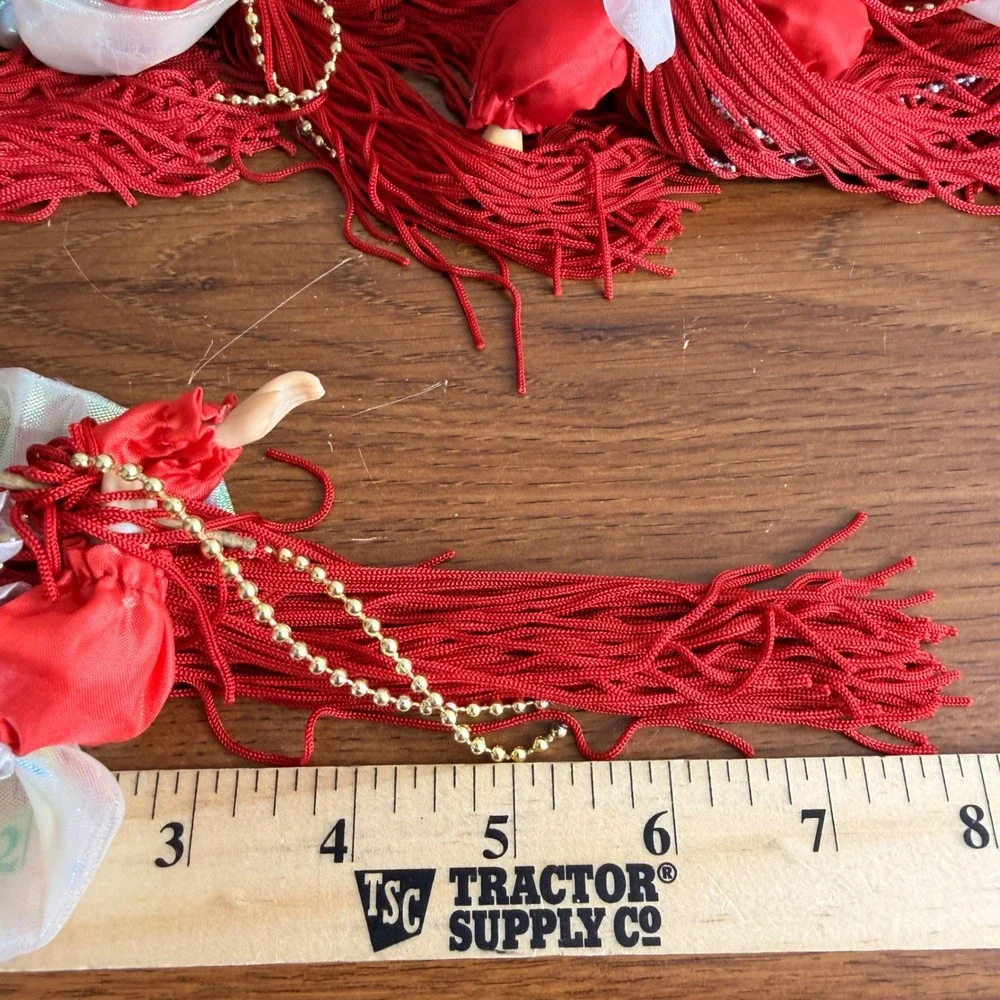Vintage Set of 9 Porcelain Head Angel Tassel Christmas Ornaments Red Victorian